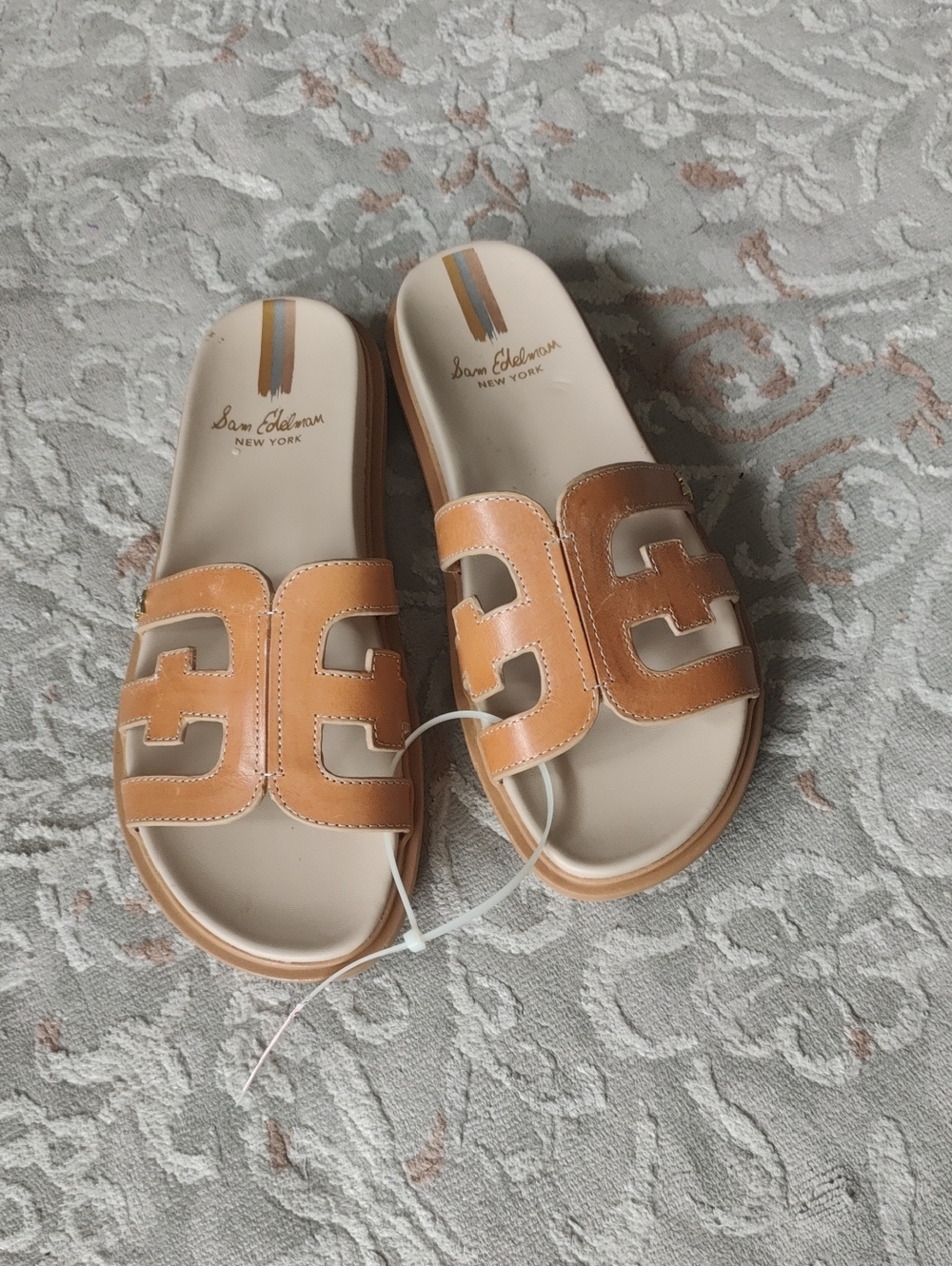 Sam Edelman Valeri Tan Leather Cutout Slide Sandals